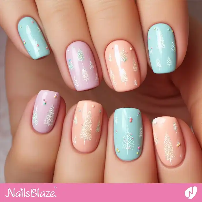 Pastel Nails with Minimal Christmas Trees | Winter - NB1279